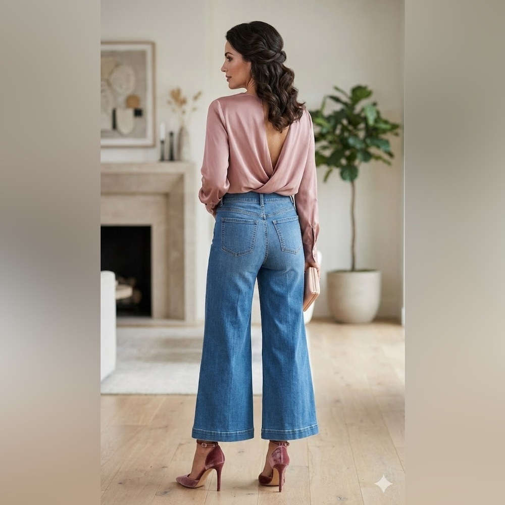 SPANX Seamed Front Wide Leg Jeans In Vintage Índigo Wash - Picture 2 of 15
